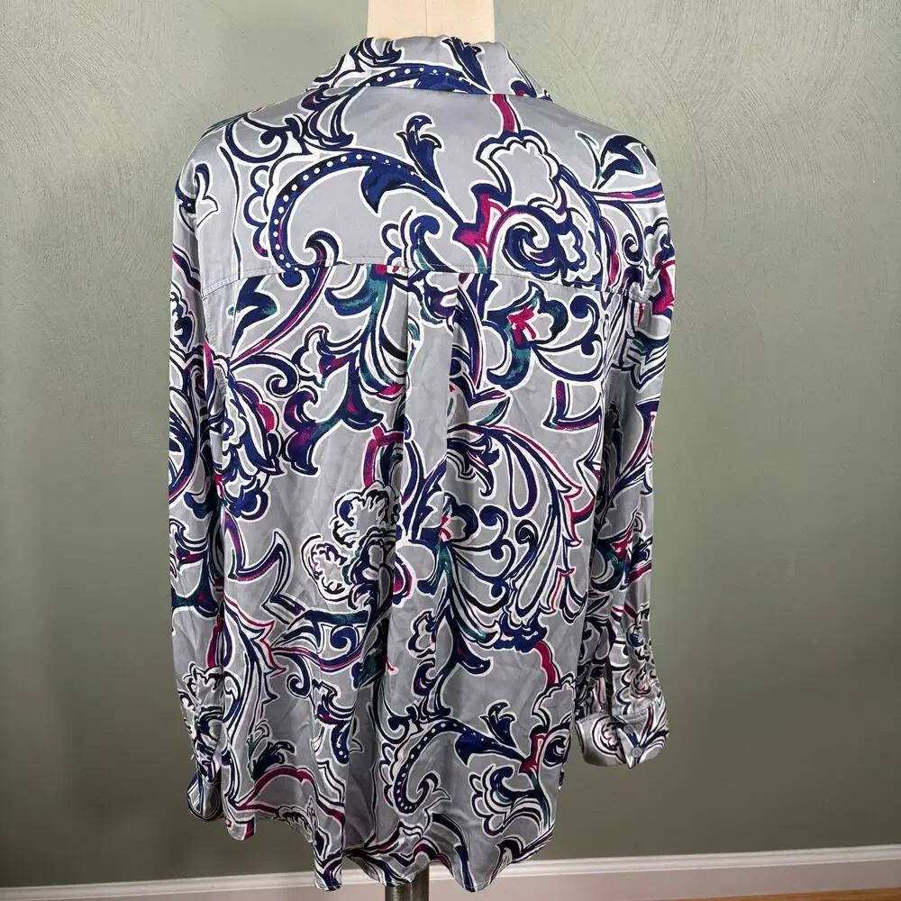 Chico's Long Sleeve Shirt Women's Size 2 Large Satin Sand‎ Wash Casual Button Up